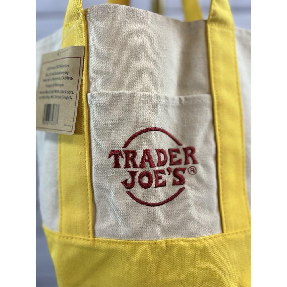 Trader Joe’s Mini Canvas Tote Bag Yellow Limited Edition New Small Grocery Tote - Picture 2 of 8